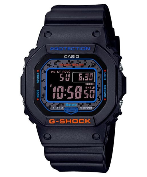 CASIO GW-B5600CT-1ER G-SHOCK Tough Solar 手錶 - 黑色電子錶配迷彩圖案錶面,正面白色背景