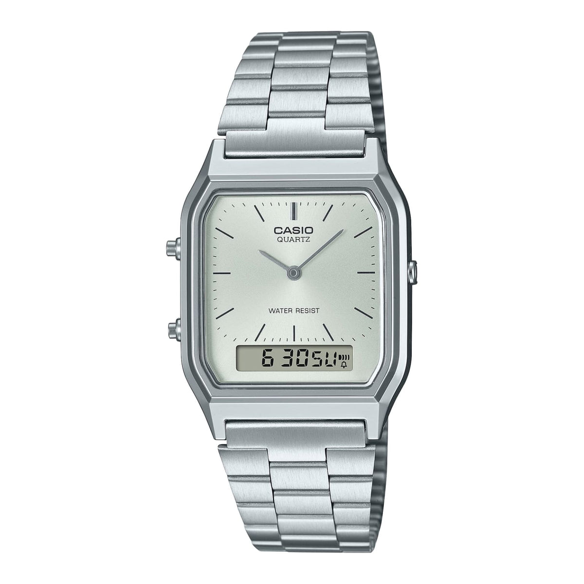 Casio復古銀色錶面不鏽鋼雙顯手錶 AQ-230A-7AMQYES - main product photo