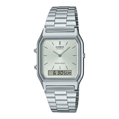Casio復古銀色錶面不鏽鋼雙顯手錶 AQ-230A-7AMQYES - main product photo