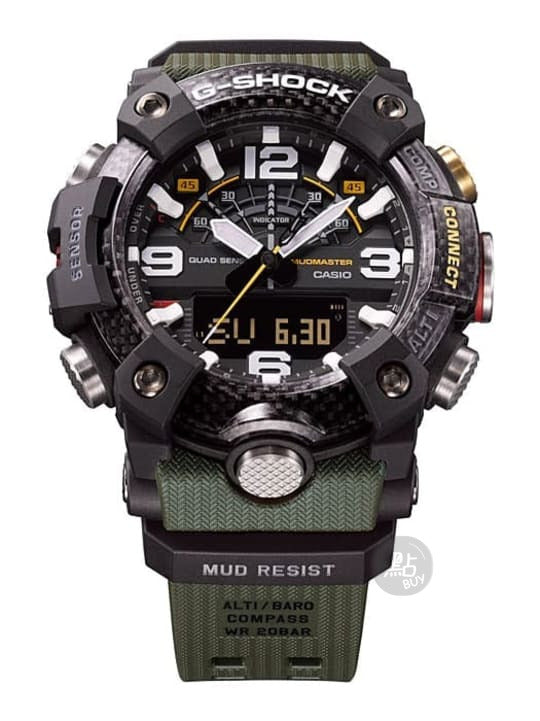 CASIO GG-B100-1A3DR G-Shock 樹脂錶帶 200米防水 - 指針電子雙顯錶面正面特寫
