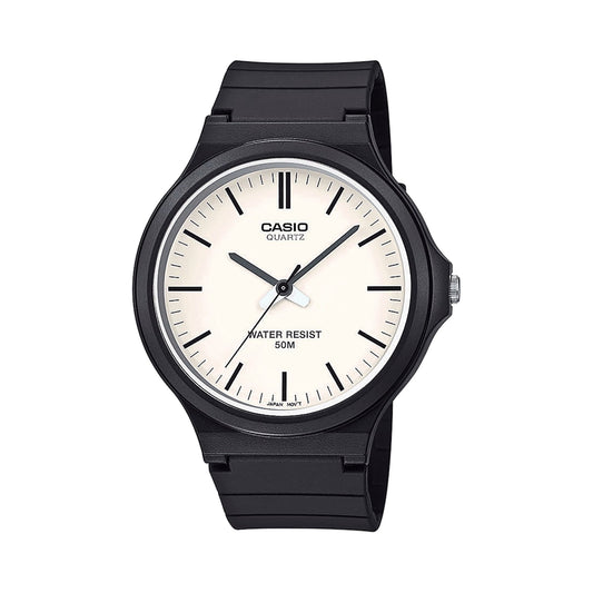 CASIO MW-240-7EVDF 男士石英手錶，指針顯示及樹脂錶帶 - 黑色錶款配白色錶面，正面黑色背景