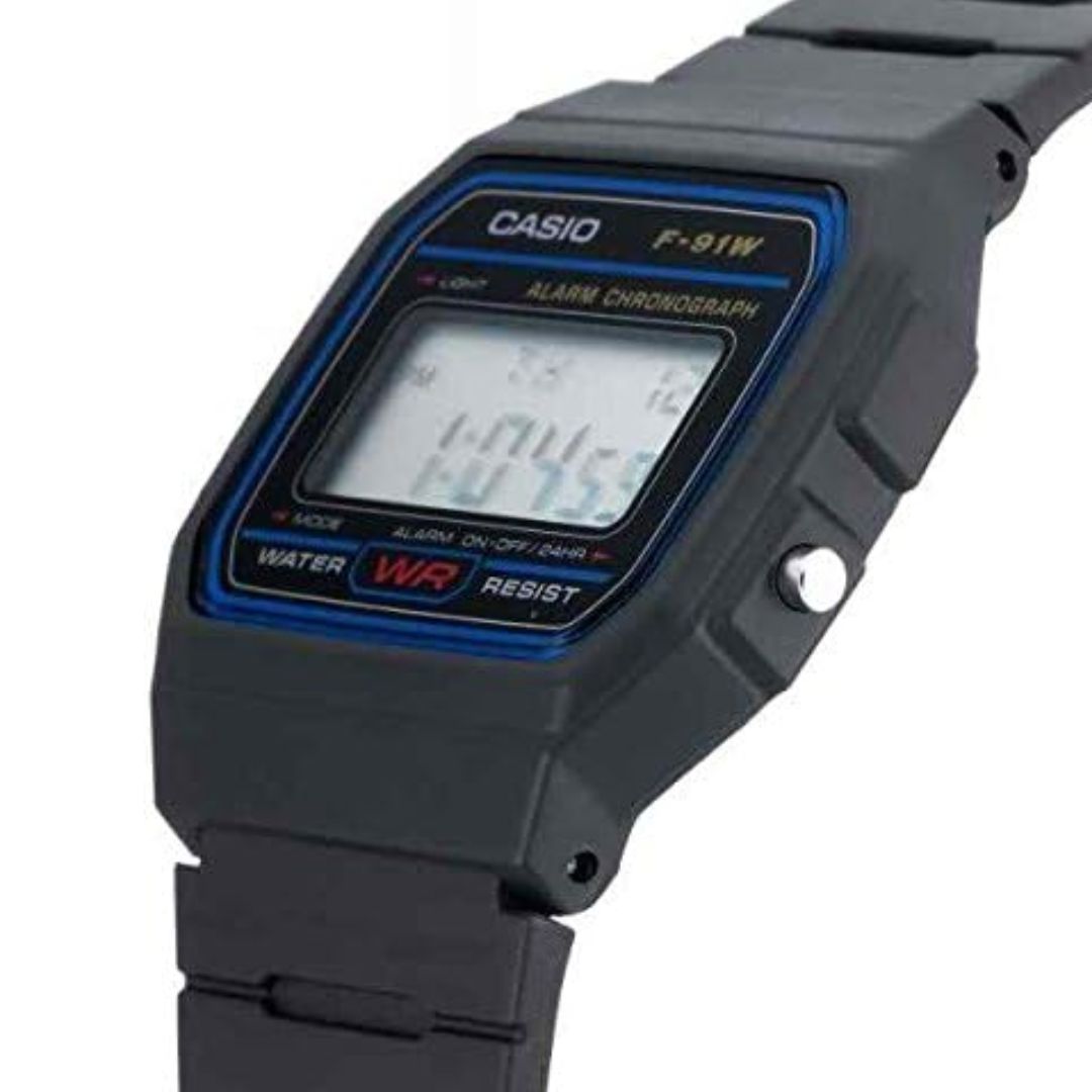 CASIO 標準微光黑色手錶 F-91W-1DG