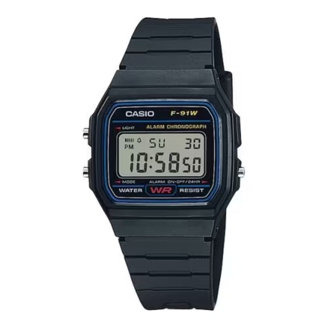 CASIO 標準微光黑色手錶 F-91W-1DG