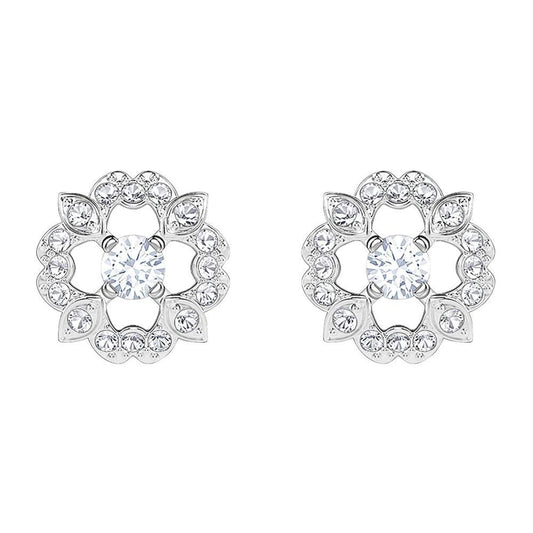 SWAROVSKI Sparkling Dance Rhodium Plated & Clear Crystal Flower Earrings #5396227